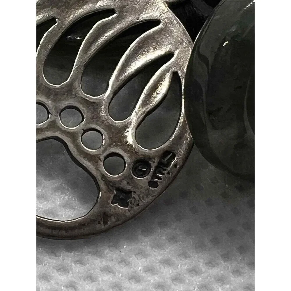 Jade Donut & silver bear paw pendant‎ necklace unisex women men AOS-B